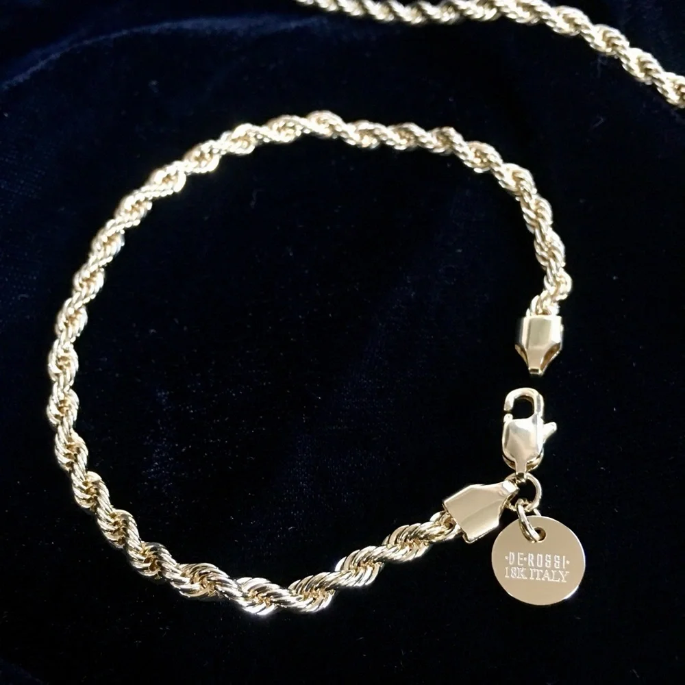 NEW 18K GOLD ROPE BRACELET MADE IN ITALY **LIFETIME WARRANTY**
